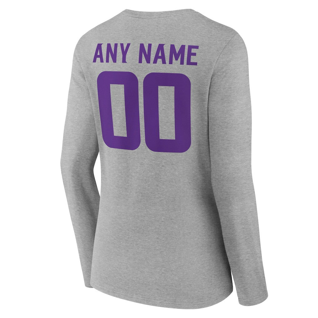 Minnesota Vikings Women's Team Authentic Personalized Name & Number Long Sleeve V-Neck T-Shirt Gray | NFL