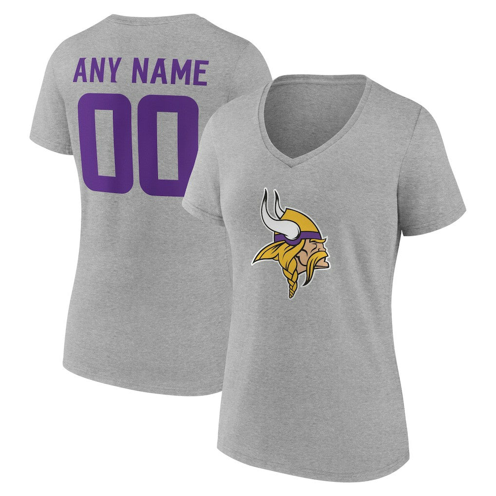 Minnesota Vikings Women's Team Authentic Personalized Name & Number V-Neck T-Shirt Gray | NFL