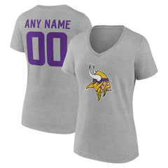 Minnesota Vikings Women's Team Authentic Personalized Name & Number V-Neck T-Shirt Gray | NFL