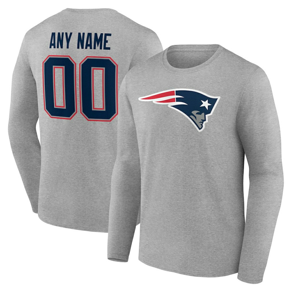 New England Patriots Team Authentic Personalized Name & Number Long Sleeve T-Shirt Gray | NFL