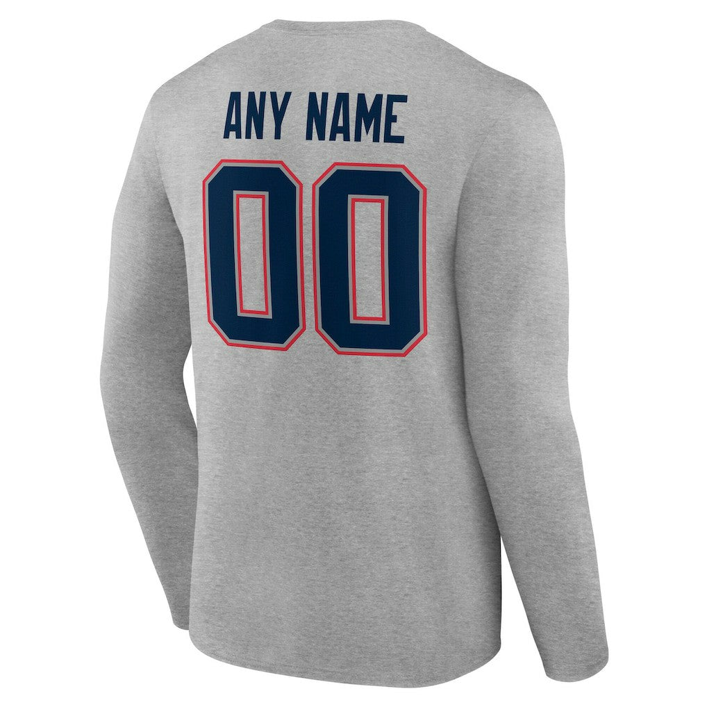 New England Patriots Team Authentic Personalized Name & Number Long Sleeve T-Shirt Gray | NFL