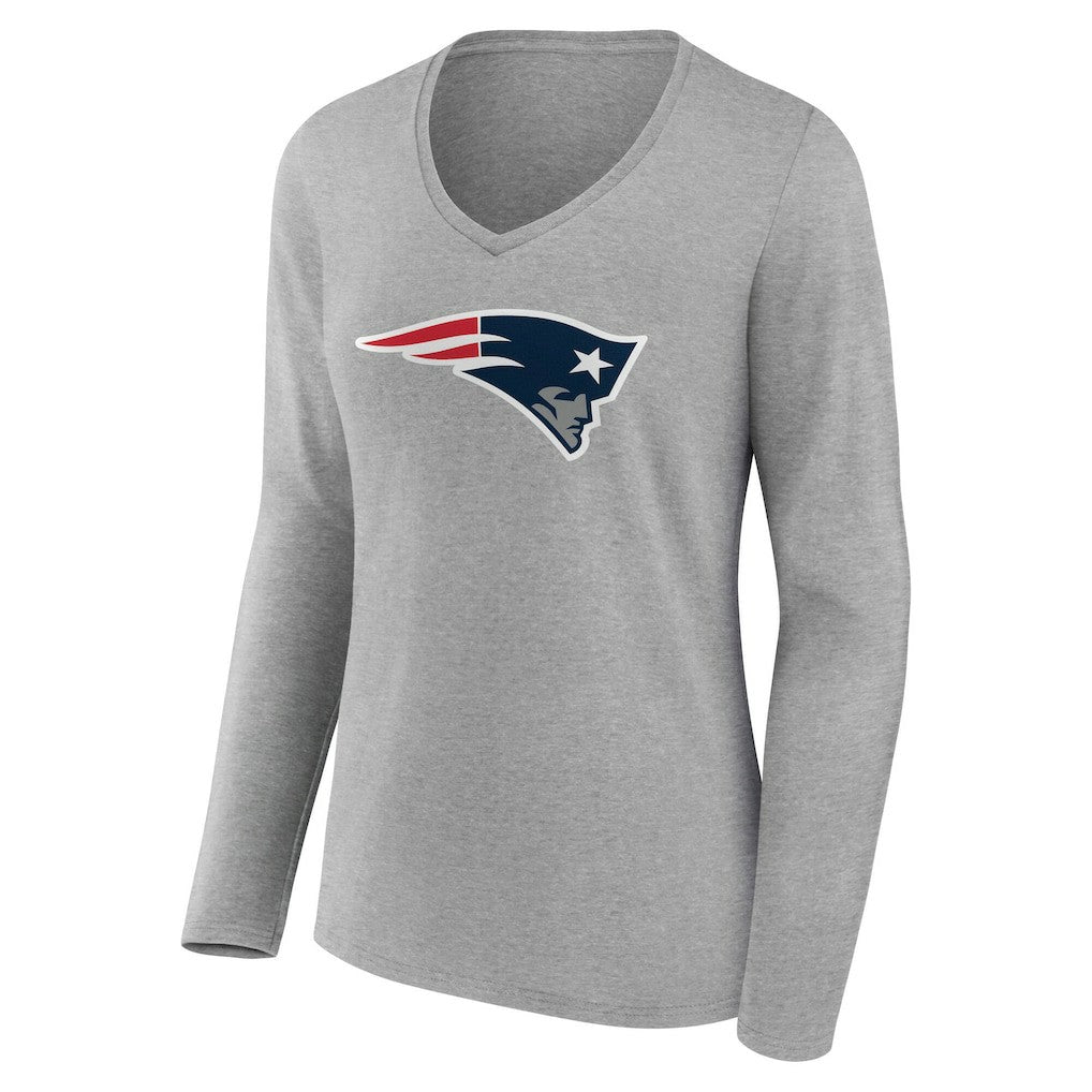 New England Patriots Women's Team Authentic Personalized Name & Number Long Sleeve V-Neck T-Shirt Gray | NFL