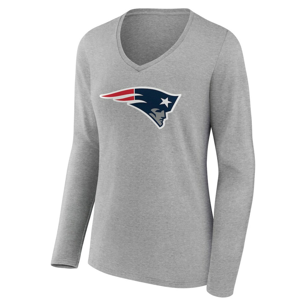 New England Patriots Women's Team Authentic Personalized Name & Number Long Sleeve V-Neck T-Shirt Gray | NFL
