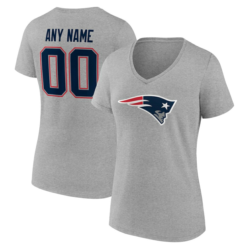 New England Patriots Women's Team Authentic Personalized Name & Number V-Neck T-Shirt Gray | NFL