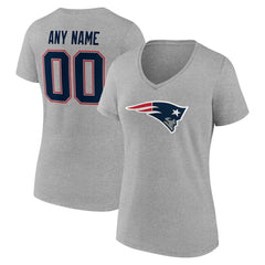 New England Patriots Women's Team Authentic Personalized Name & Number V-Neck T-Shirt Gray | NFL