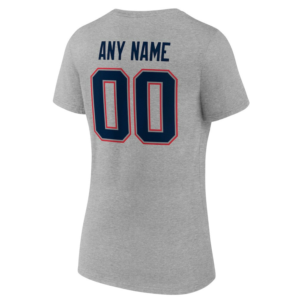 New England Patriots Women's Team Authentic Personalized Name & Number V-Neck T-Shirt Gray | NFL