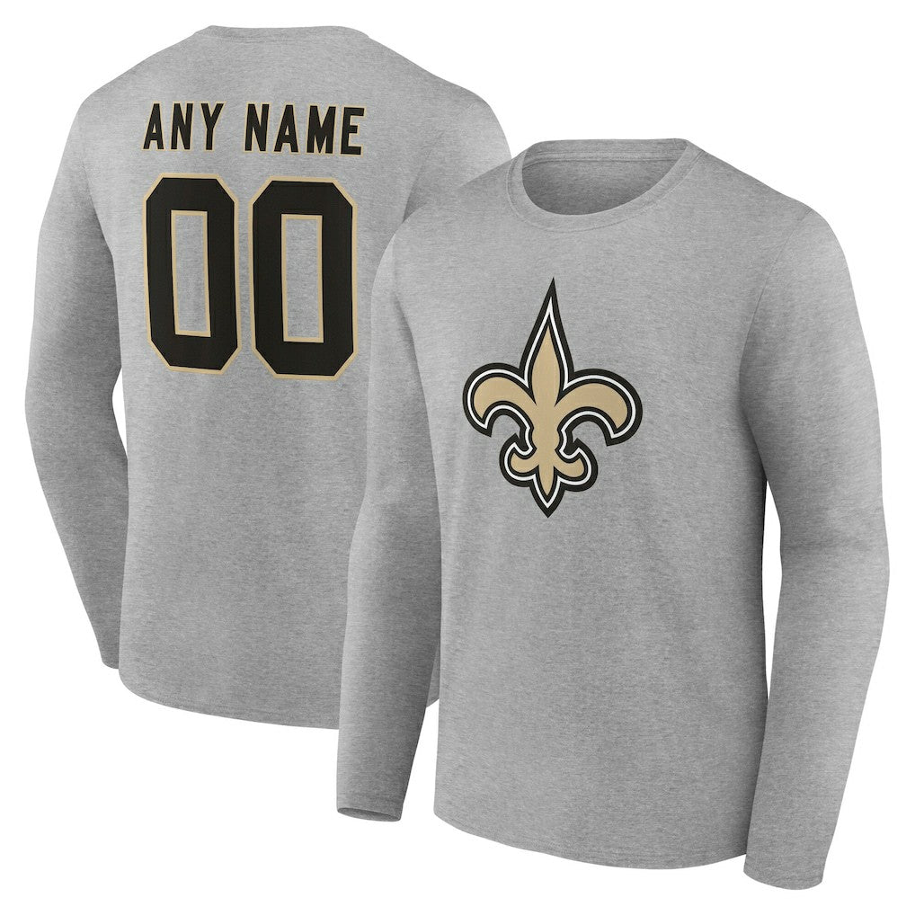 New Orleans Saints Team Authentic Personalized Name & Number Long Sleeve T-Shirt Gray | NFL