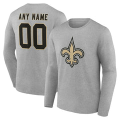 New Orleans Saints Team Authentic Personalized Name & Number Long Sleeve T-Shirt Gray | NFL