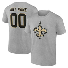 New Orleans Saints Team Authentic Personalized Name & Number T-Shirt Gray | NFL