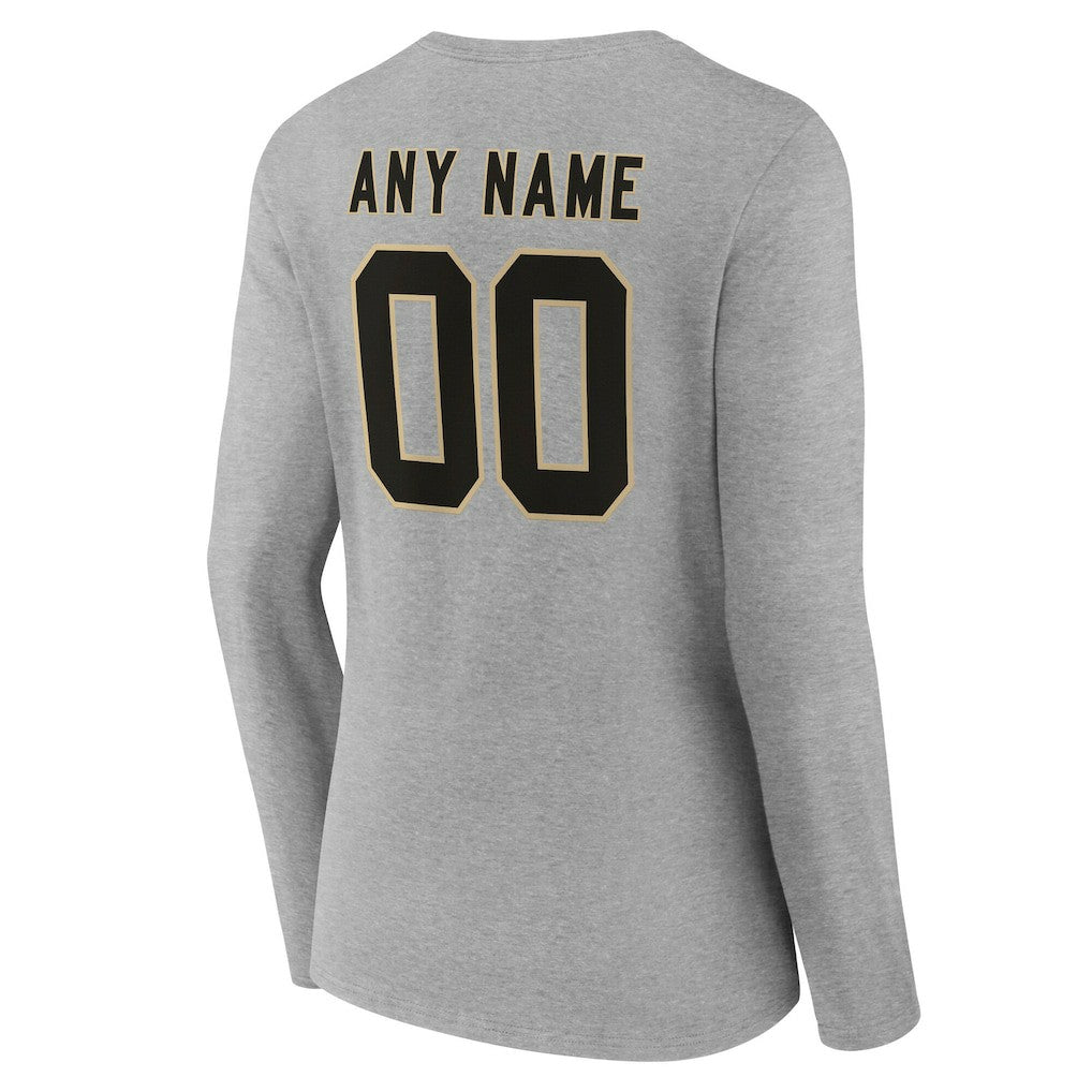 New Orleans Saints Women's Team Authentic Personalized Name & Number Long Sleeve V-Neck T-Shirt Gray | NFL