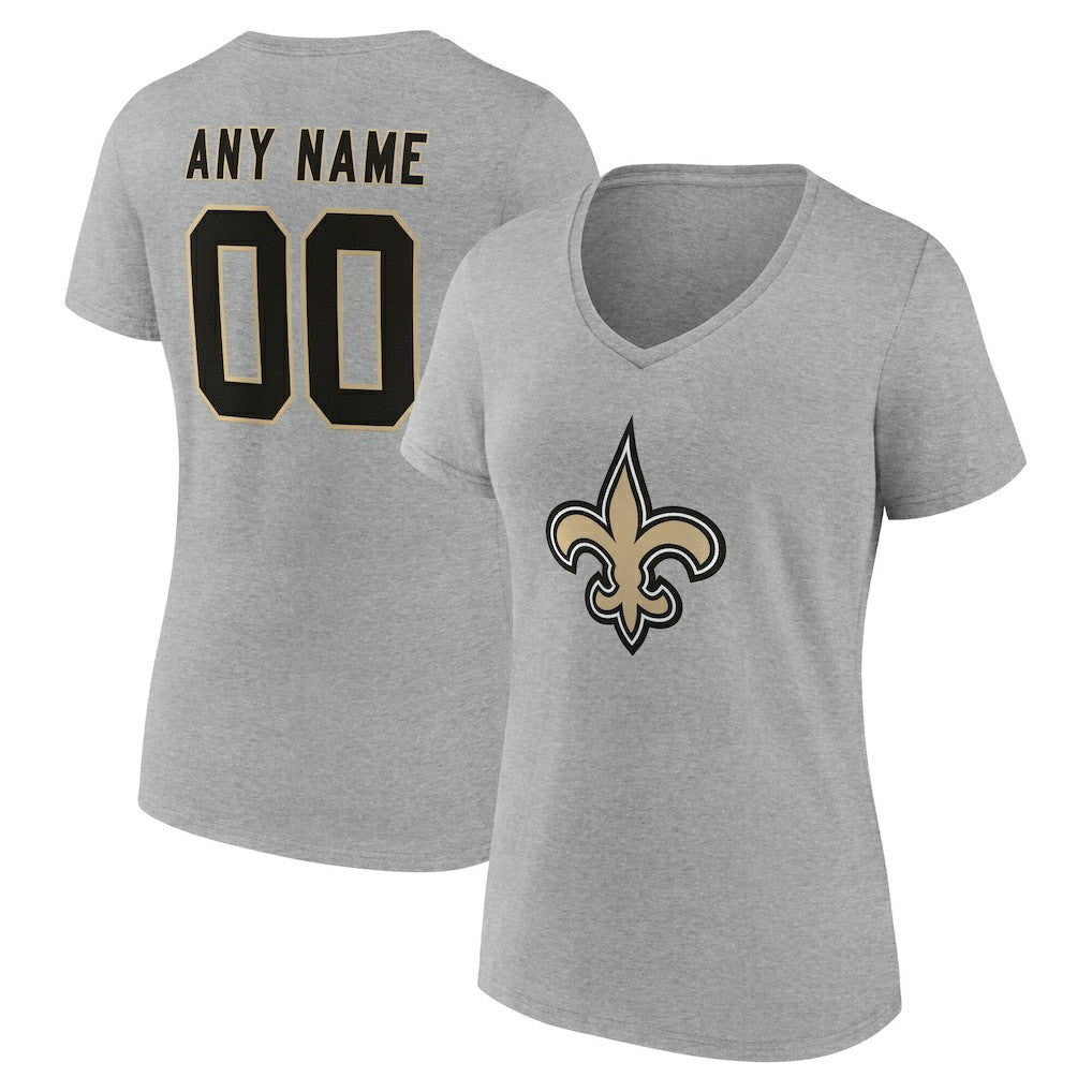 New Orleans Saints Women's Team Authentic Personalized Name & Number V-Neck T-Shirt Gray | NFL