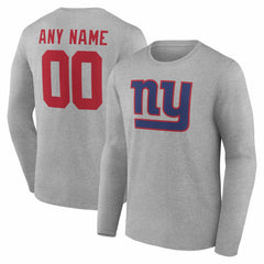 New York Giants Team Authentic Personalized Name & Number Long Sleeve T-Shirt Gray | NFL