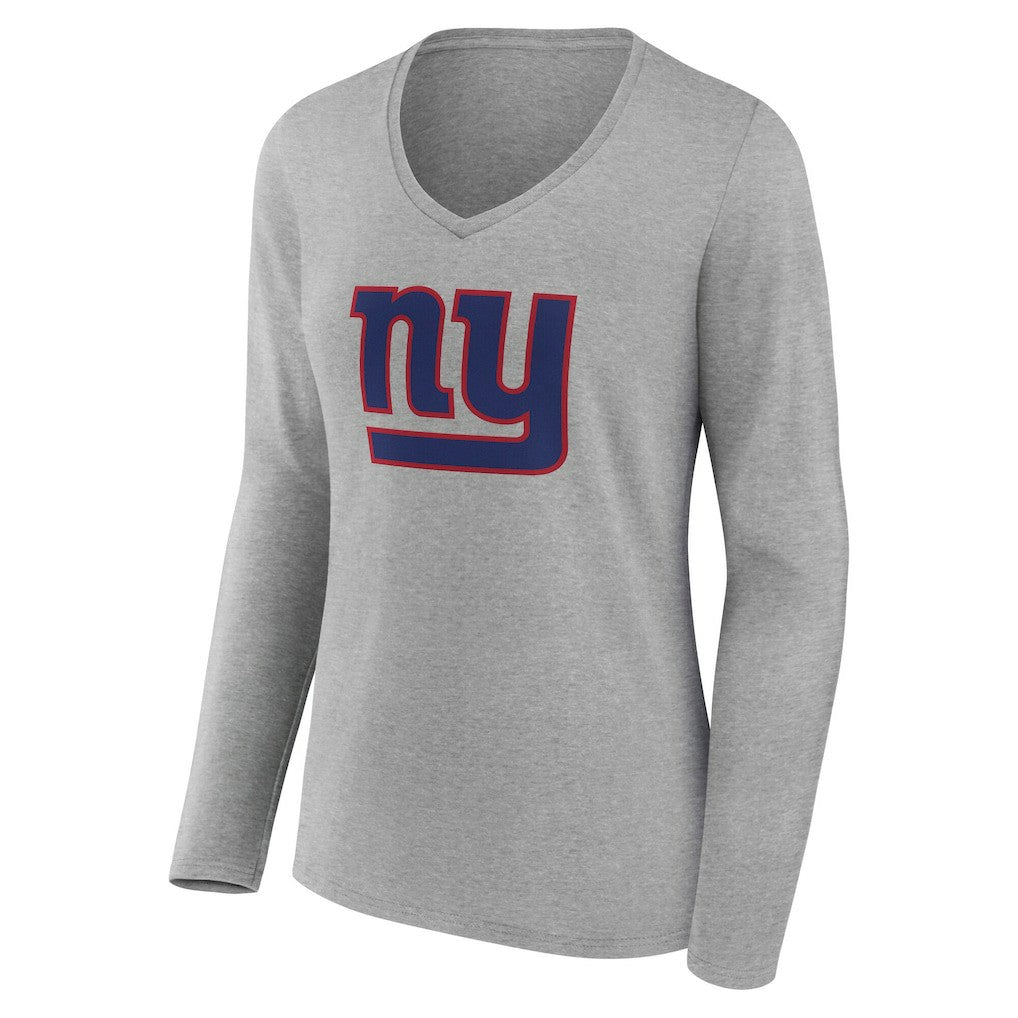 New York Giants Women's Team Authentic Personalized Name & Number Long Sleeve V-Neck T-Shirt Gray | NFL