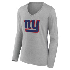 New York Giants Women's Team Authentic Personalized Name & Number Long Sleeve V-Neck T-Shirt Gray | NFL