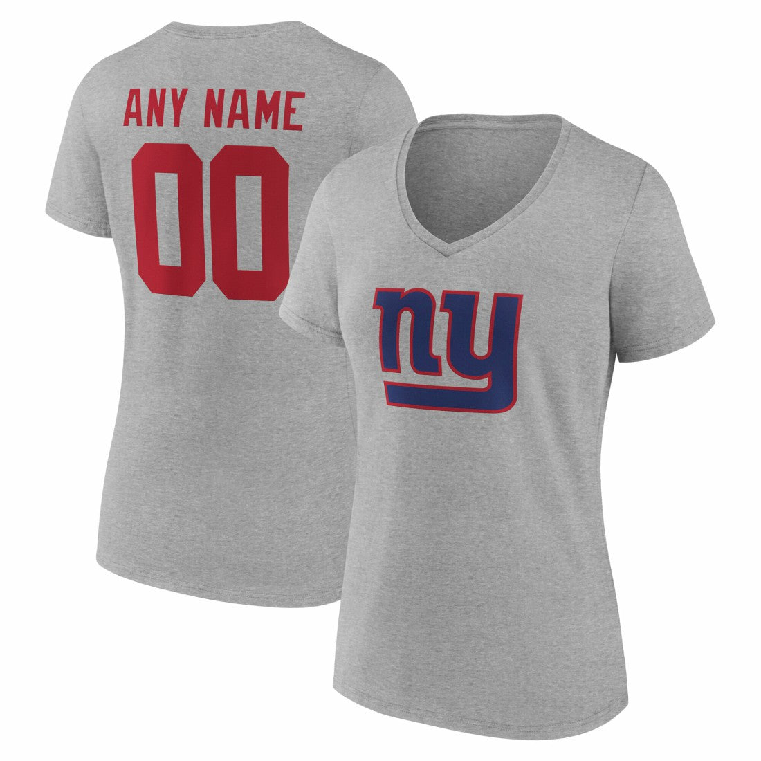 New York Giants Women's Team Authentic Personalized Name & Number V-Neck T-Shirt Gray | NFL