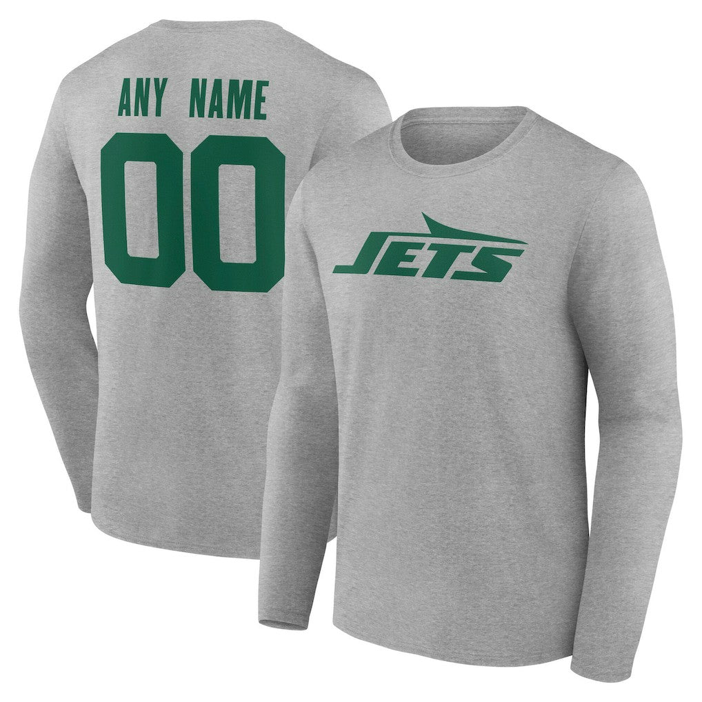 New York Jets Team Authentic Personalized Name & Number Long Sleeve T-Shirt Gray | NFL