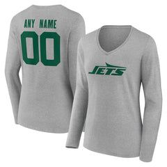 New York Jets Women's Team Authentic Personalized Name & Number Long Sleeve V-Neck T-Shirt Gray | NFL