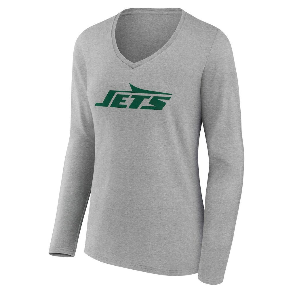 New York Jets Women's Team Authentic Personalized Name & Number Long Sleeve V-Neck T-Shirt Gray | NFL