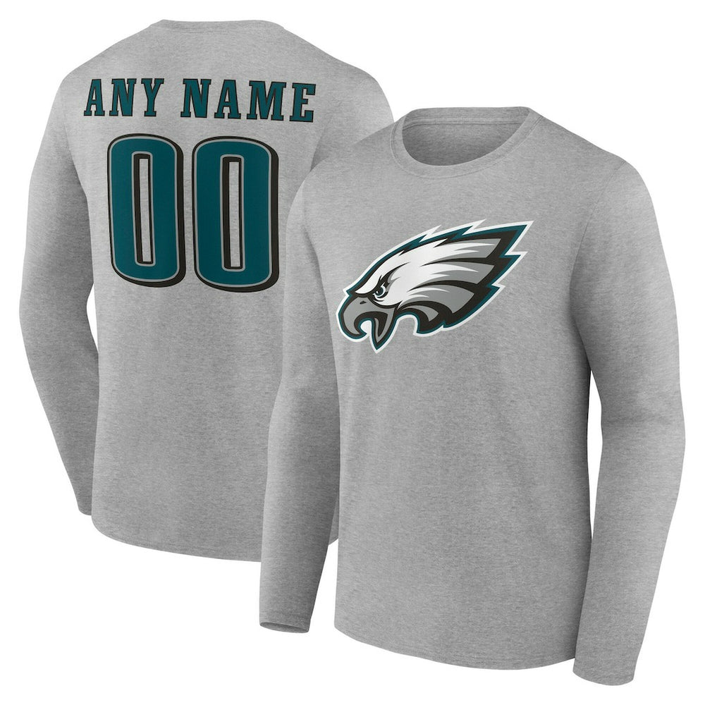 Philadelphia Eagles Team Authentic Personalized Name & Number Long Sleeve T-Shirt Gray | NFL