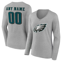 Philadelphia Eagles Women's Team Authentic Personalized Name & Number Long Sleeve V-Neck T-Shirt Gray | NFL