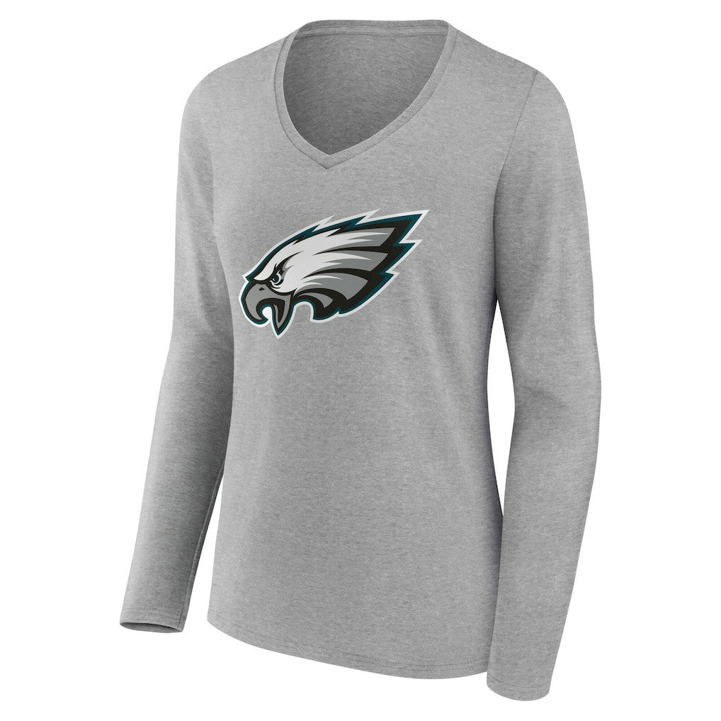Philadelphia Eagles Women's Team Authentic Personalized Name & Number Long Sleeve V-Neck T-Shirt Gray | NFL
