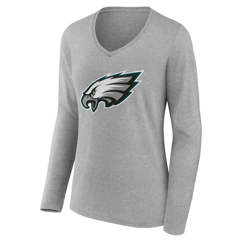 Philadelphia Eagles Women's Team Authentic Personalized Name & Number Long Sleeve V-Neck T-Shirt Gray | NFL