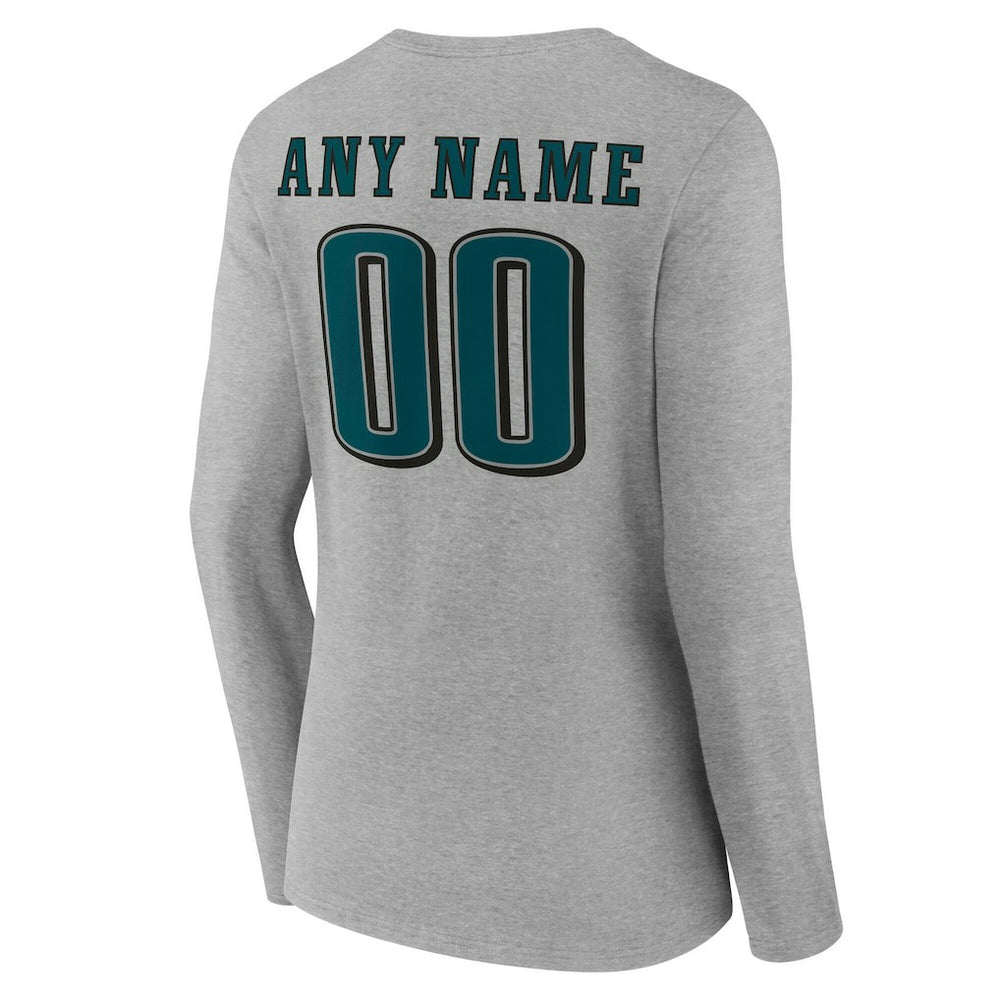Philadelphia Eagles Women's Team Authentic Personalized Name & Number Long Sleeve V-Neck T-Shirt Gray | NFL