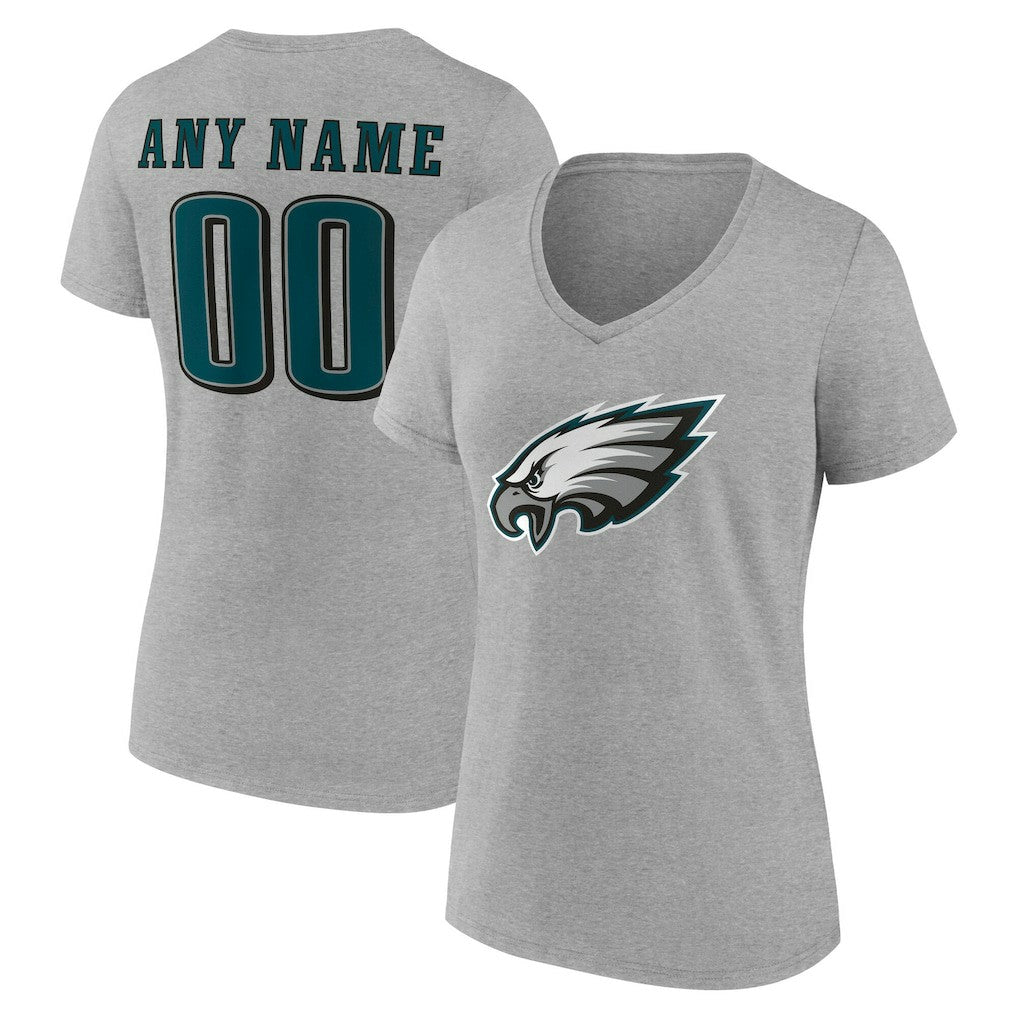 Philadelphia Eagles Women's Team Authentic Personalized Name & Number V-Neck T-Shirt Gray | NFL