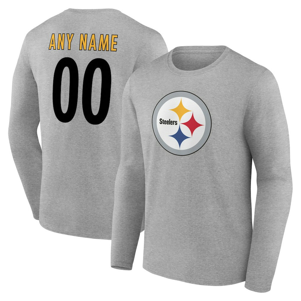Pittsburgh Steelers Team Authentic Personalized Name & Number Long Sleeve T-Shirt Gray | NFL