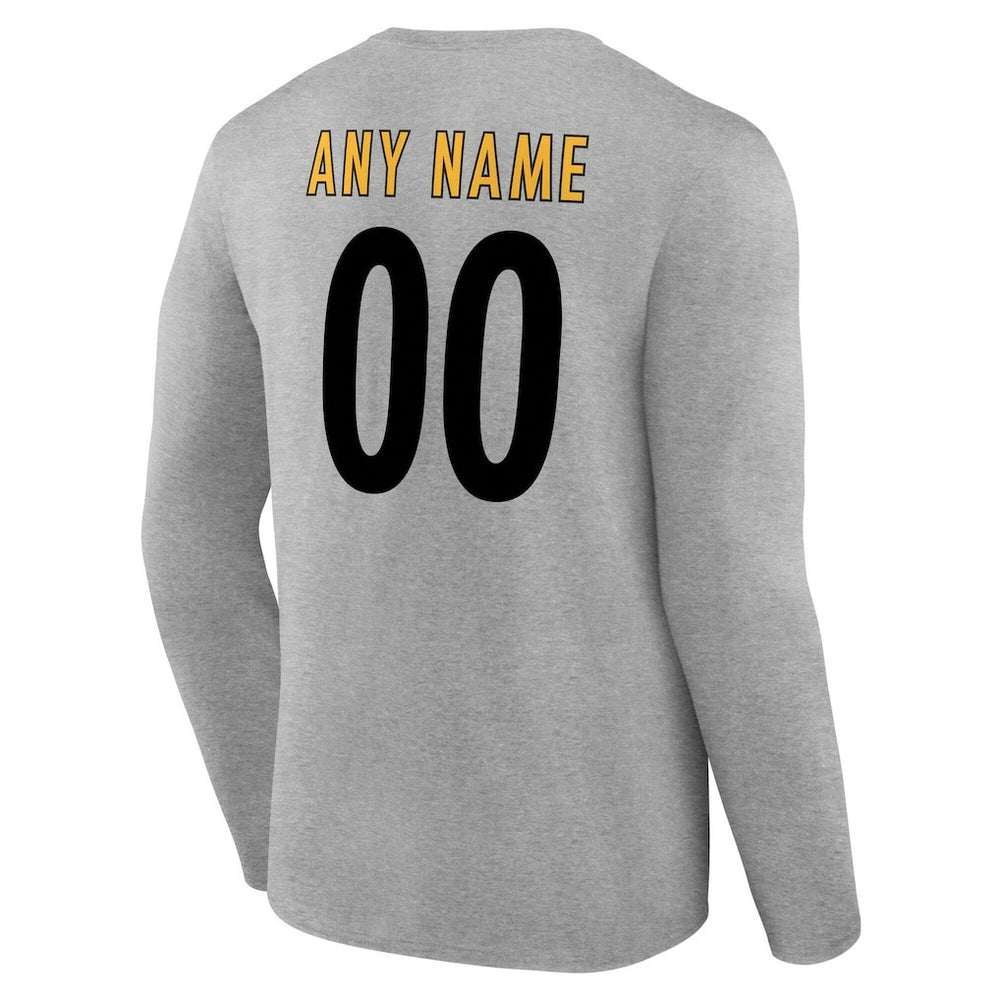 Pittsburgh Steelers Team Authentic Personalized Name & Number Long Sleeve T-Shirt Gray | NFL
