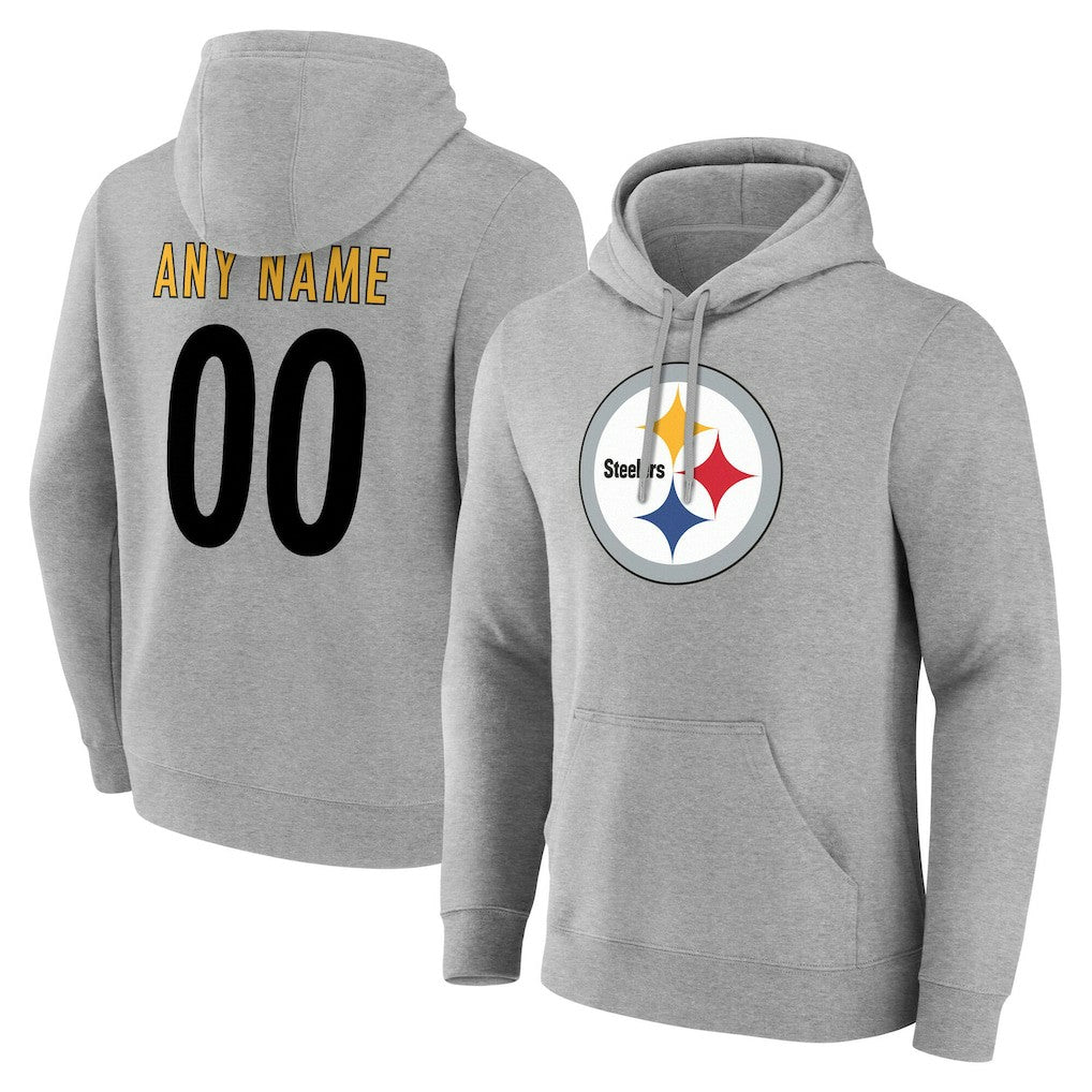 Pittsburgh Steelers Team Authentic Personalized Name & Number Hoodie Gray | NFL
