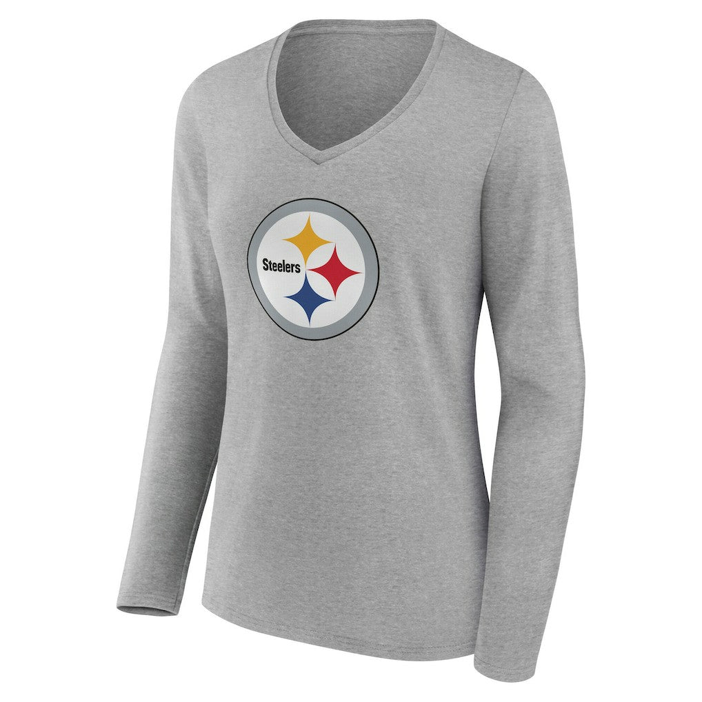 Pittsburgh Steelers Women's Team Authentic Personalized Name & Number Long Sleeve V-Neck T-Shirt Gray | NFL
