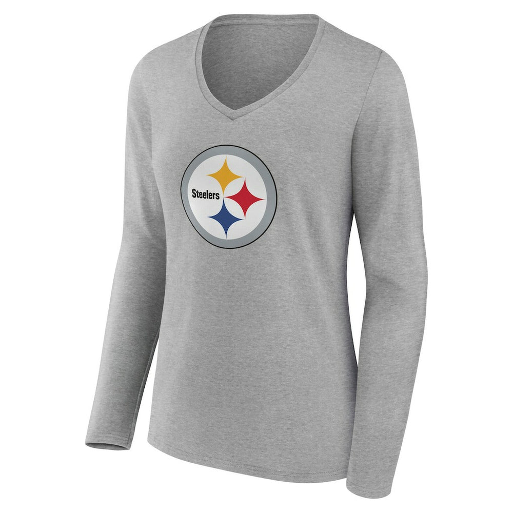 Pittsburgh Steelers Women's Team Authentic Personalized Name & Number Long Sleeve V-Neck T-Shirt Gray | NFL