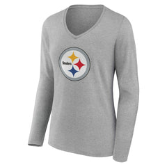 Pittsburgh Steelers Women's Team Authentic Personalized Name & Number Long Sleeve V-Neck T-Shirt Gray | NFL