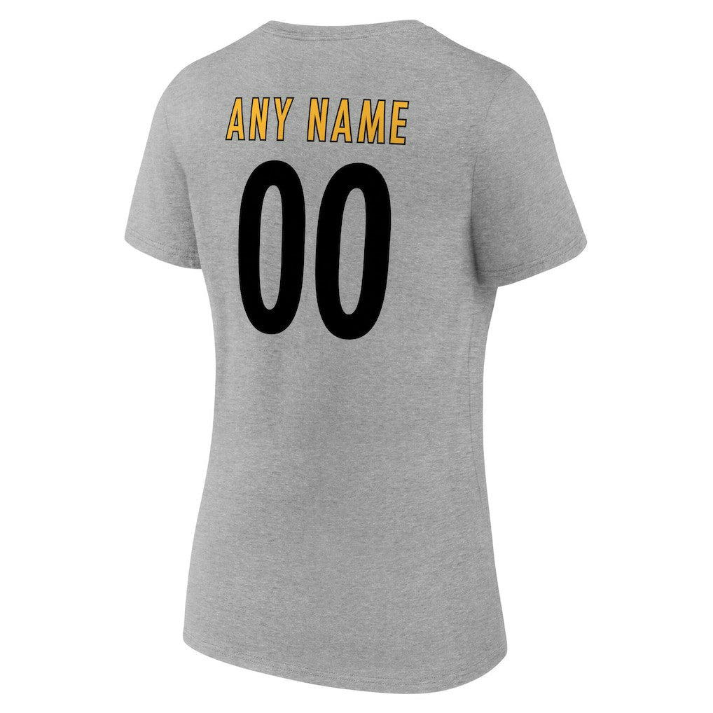 Pittsburgh Steelers Women's Team Authentic Personalized Name & Number V-Neck T-Shirt Gray | NFL
