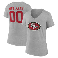 San Francisco 49ers Women's Team Authentic Personalized Name & Number V-Neck T-Shirt Gray | NFL