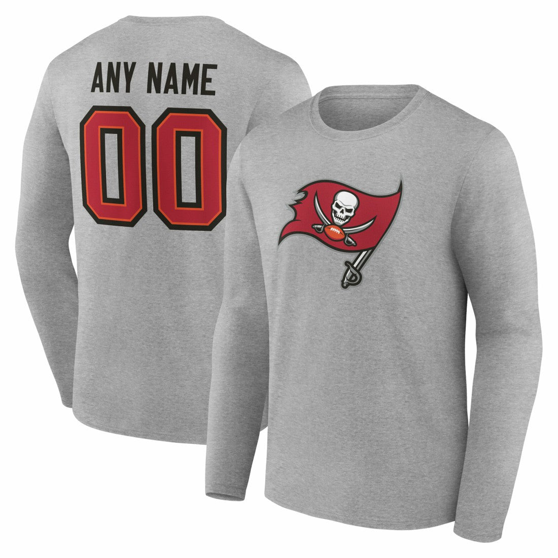 Tampa Bay Buccaneers Team Authentic Personalized Name & Number Long Sleeve T-Shirt Gray | NFL