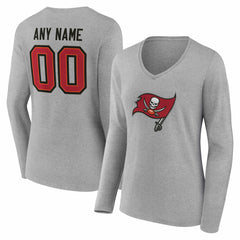 Tampa Bay Buccaneers Women's Team Authentic Personalized Name & Number Long Sleeve V-Neck T-Shirt Gray | NFL