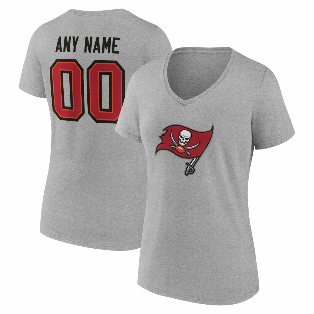 Tampa Bay Buccaneers Women's Team Authentic Personalized Name & Number V-Neck T-Shirt Gray | NFL