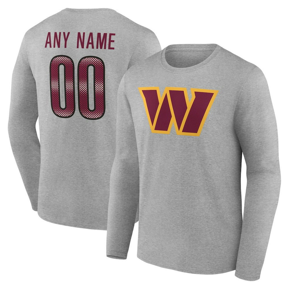Washington Commanders Team Authentic Personalized Name & Number Long Sleeve T-Shirt Gray | NFL