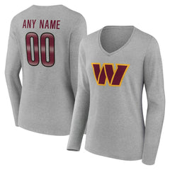 Washington Commanders Women's Team Authentic Personalized Name & Number Long Sleeve V-Neck T-Shirt Gray | NFL