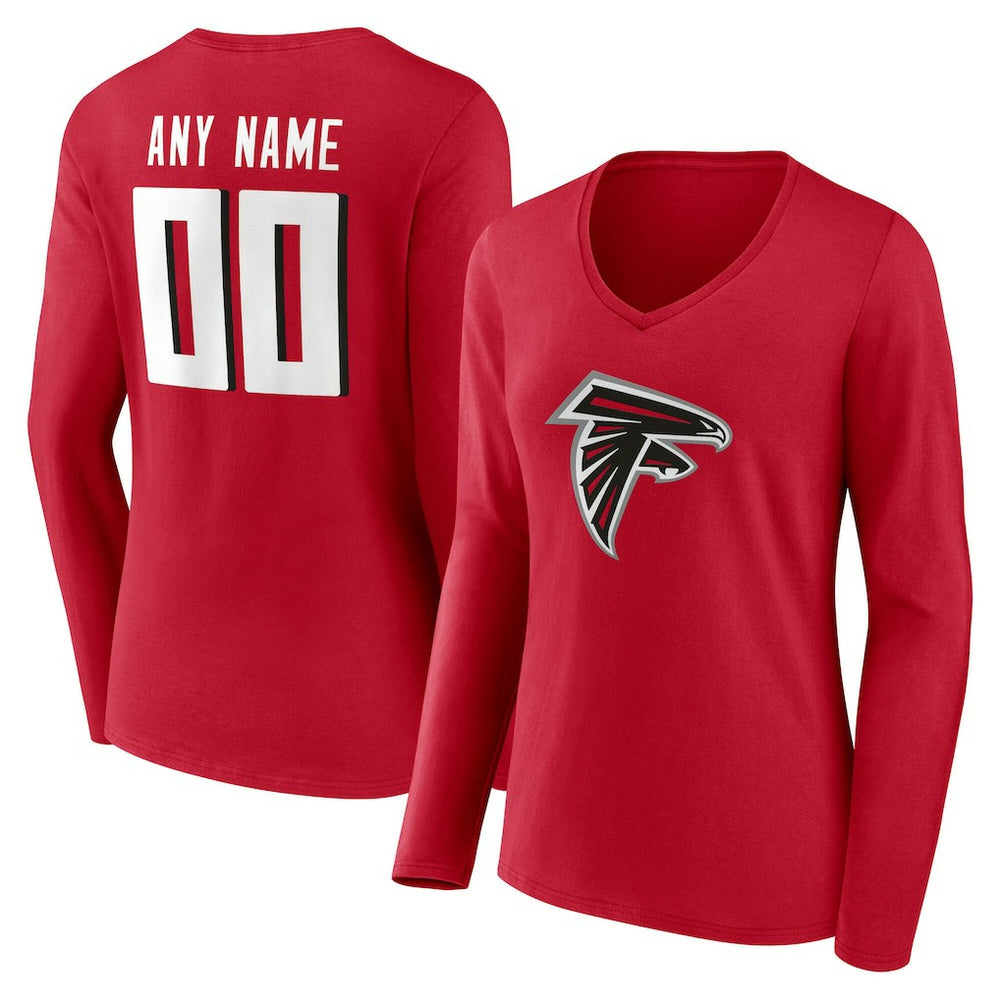 Atlanta Falcons Women's Team Authentic Personalized Name & Number Long Sleeve V-Neck T-Shirt Red | NFL