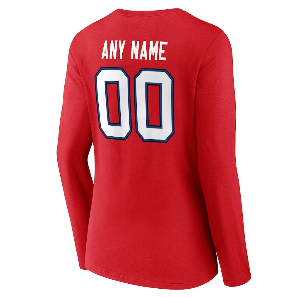 Buffalo Bills Women's Team Authentic Personalized Name & Number Long Sleeve V-Neck T-Shirt Red | NFL