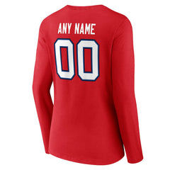 Buffalo Bills Women's Team Authentic Personalized Name & Number Long Sleeve V-Neck T-Shirt Red | NFL