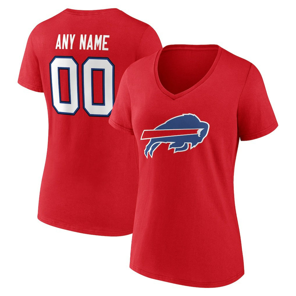 Buffalo Bills Women's Team Authentic Personalized Name & Number V-Neck T-Shirt Red | NFL