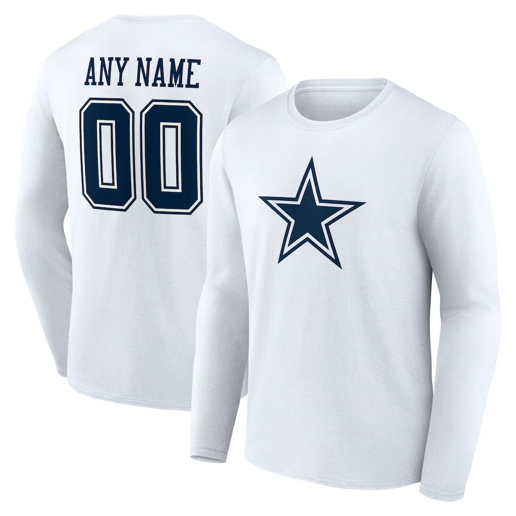 Dallas Cowboys Team Authentic Personalized Name & Number Long Sleeve T-Shirt White | NFL
