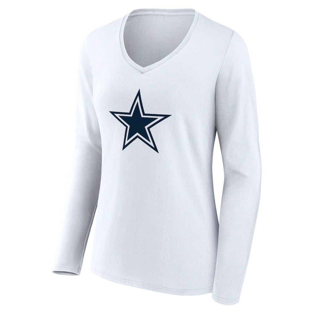 Dallas Cowboys Women's Team Authentic Personalized Name & Number Long Sleeve V-Neck T-Shirt White | NFL