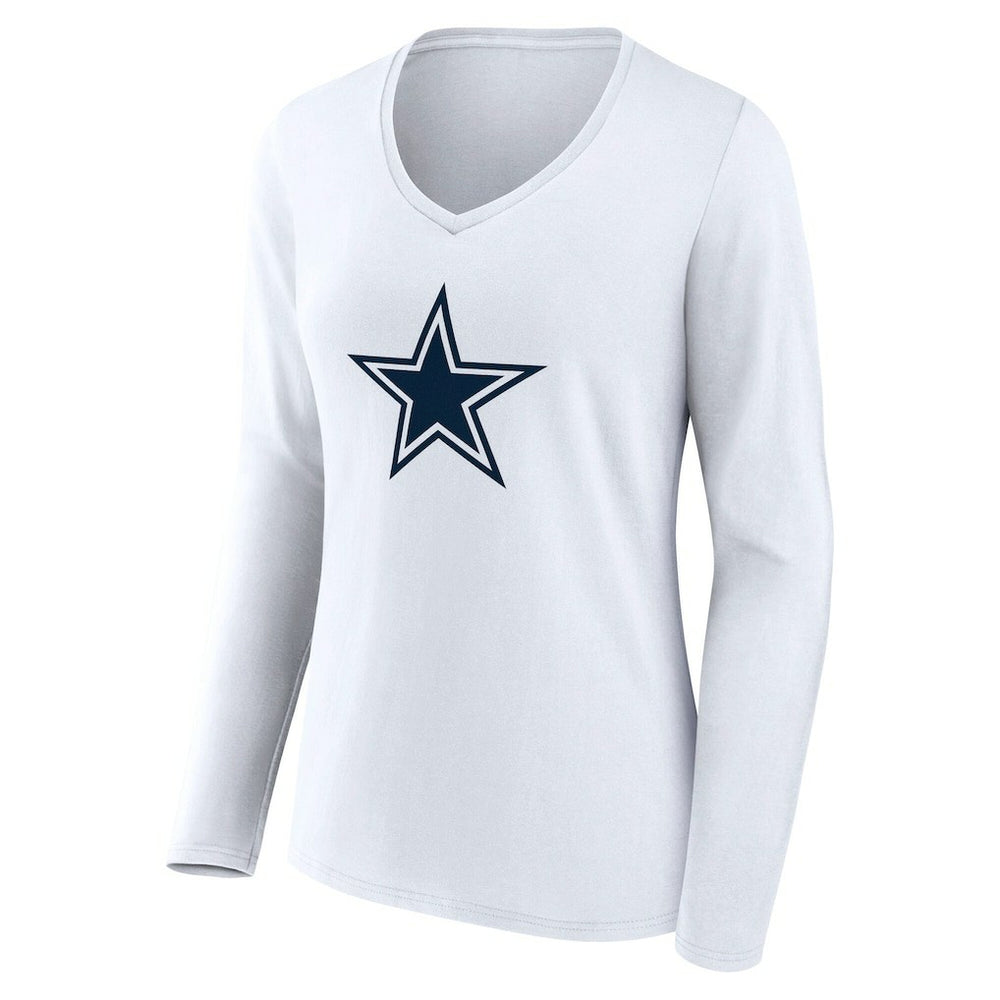 Dallas Cowboys Women's Team Authentic Personalized Name & Number Long Sleeve V-Neck T-Shirt White | NFL