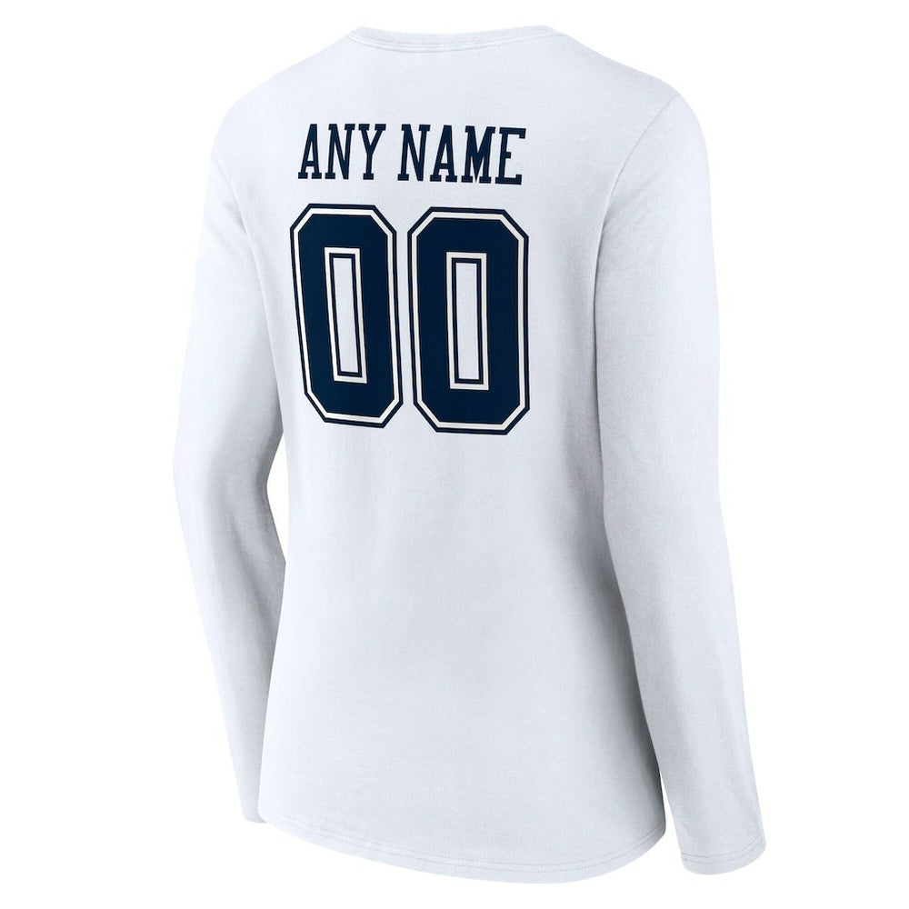 Dallas Cowboys Women's Team Authentic Personalized Name & Number Long Sleeve V-Neck T-Shirt White | NFL