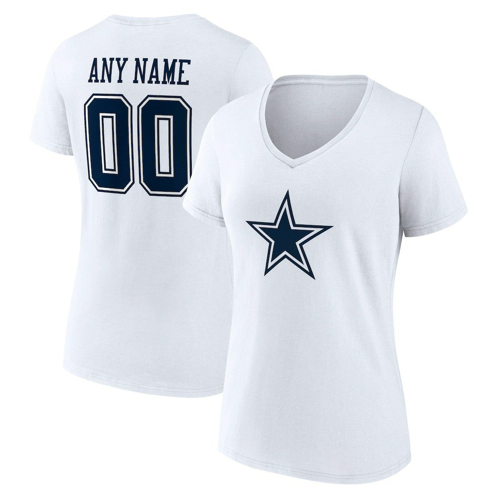 Dallas Cowboys Women's Team Authentic Personalized Name & Number V-Neck T-Shirt White | NFL